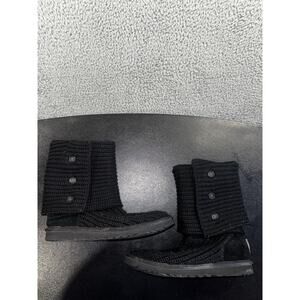 Ugg Classic Cardy Boots Women 6 Wool Knit Tall Button Sheepskin Lined‎